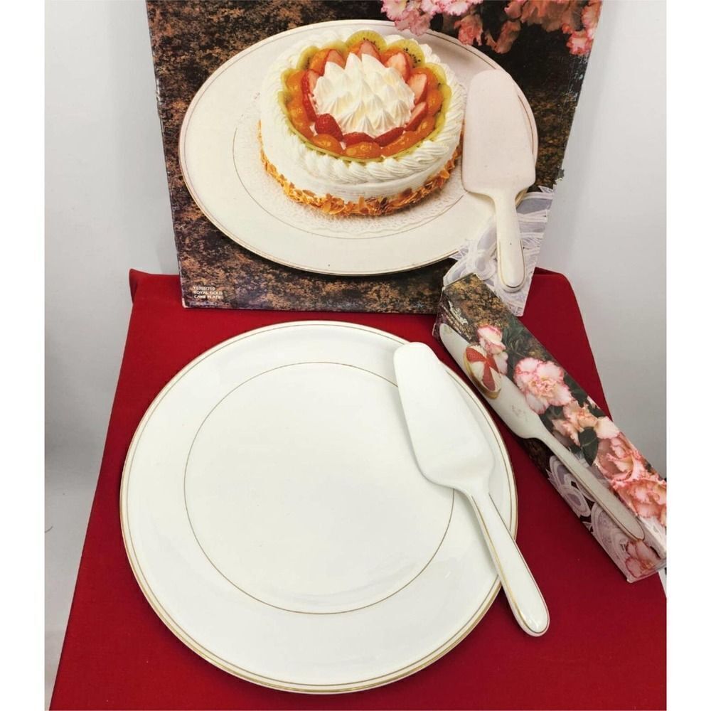 Christopher Stuart Cake Platter w/Server Royal Gold Bone China Cookie Plate